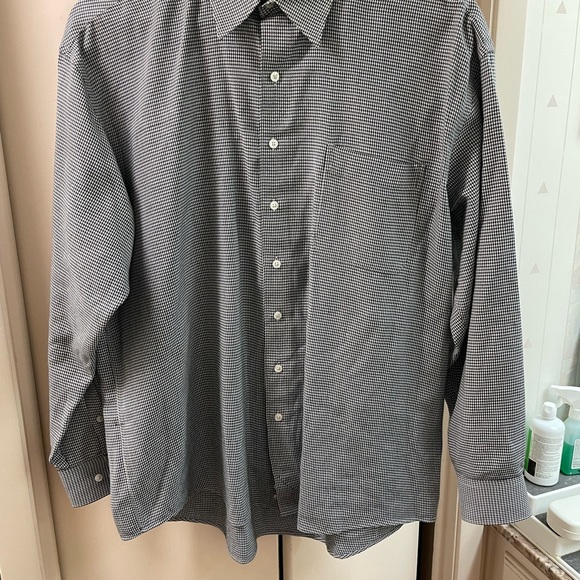 Mens HW New York houndstooth Shirt heavier weight cotton black white size 17 LG - Picture 4 of 11